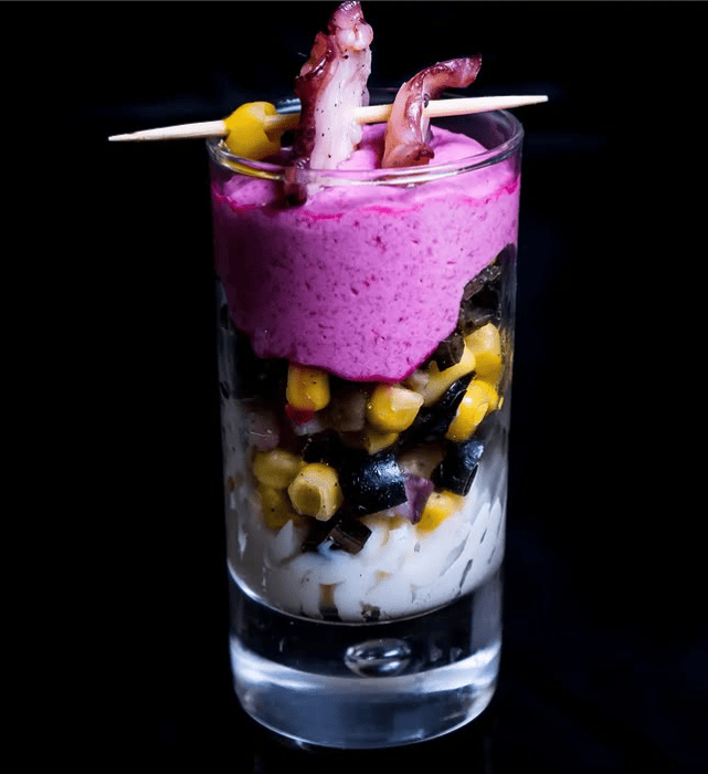 Verrine mousse crevette-salde fruit de mer